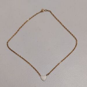 Vintage Painted White Dainty Heart Pendant On Gold Tone Chain Necklace
